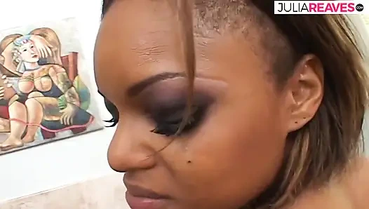 Lusty black sex goddess gets rough anal on the couch