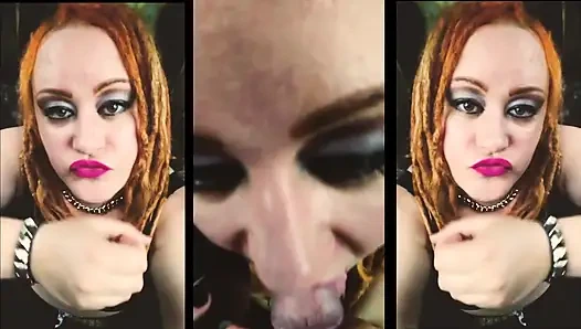 Talking to her boyfriend on the phone while she sucks off his cute buddy