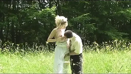 Wedding girls sucking on cock outside