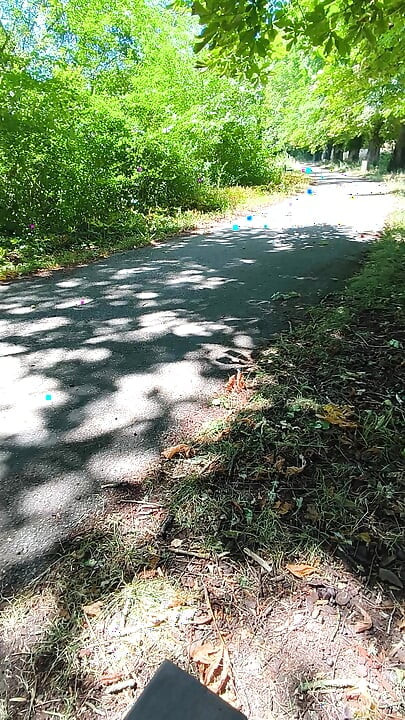 Solo masturbation on a bench in the woods