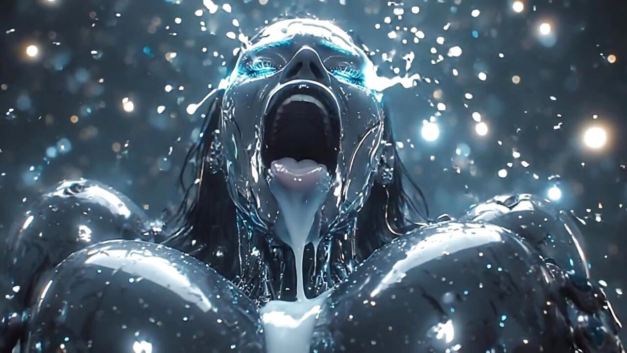 光鮮亮麗的機器人婊子反向牛仔女郎 - 尖叫著，從嘴裡噴出精液在巨乳上