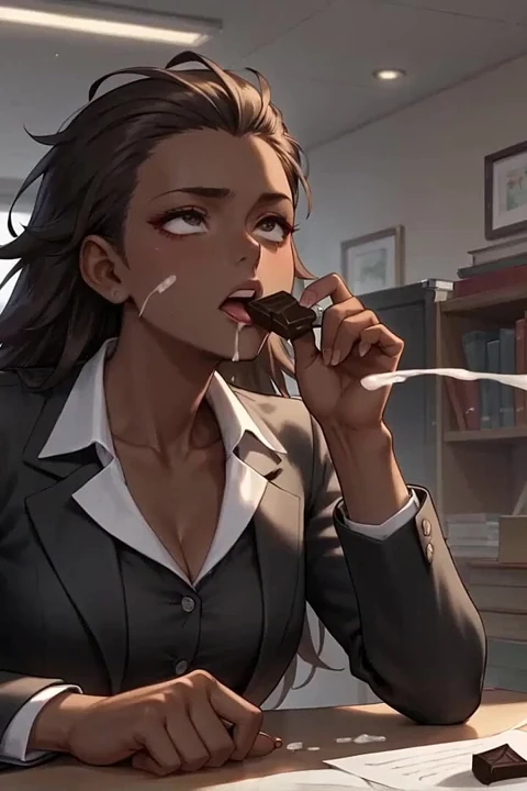 The Bitchin' Business Babe Entices with Her Aroused, Drooling Stare in the Ebony Office - XXX!