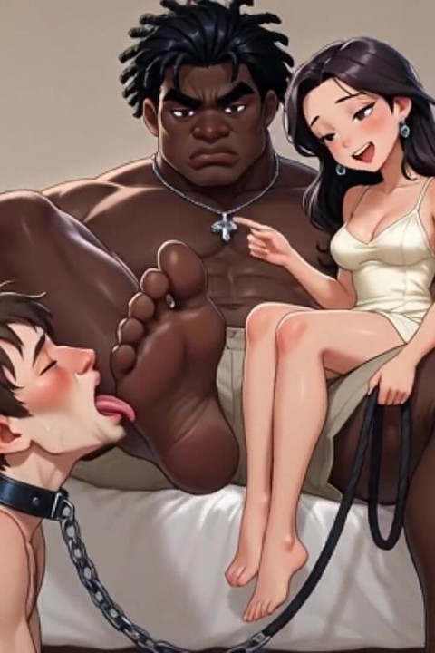 Humiliated Husband Licks and Sucks Wife's Bare Feet on His Knees