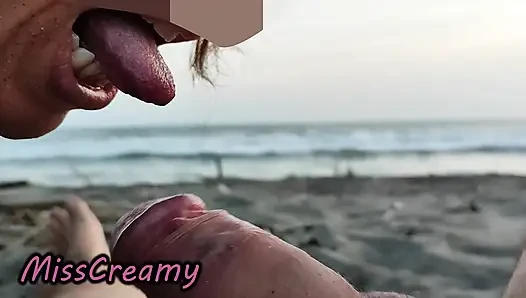 French Teacher Extreme Public Blowjob on Nudist Beach with Voyeurs and Cumshot