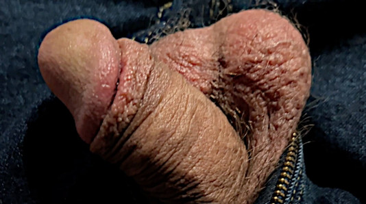 relaxed cock out of jeans up close