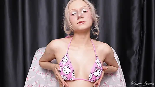 Your Classmate Jerks off and Takes a Dick Deep Into Her Throat - Cum on Her Tits!