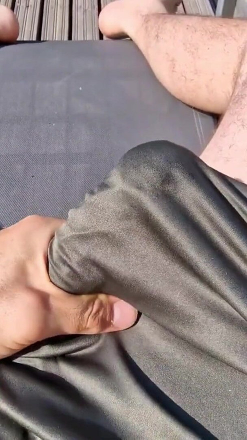 Sunbathing with hard cock. I think my neighbor is watching me | Clip 1