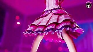 ピンクのドレスダンス+段階的な脱衣(3D HENTAI)のセクシーな厚いティーン