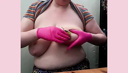 Naughty Piggy with Fat Tits gets her Nipples Punished with Nettles