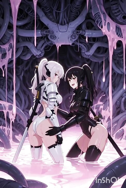 İki anime uzay şövalyesi, balçıkla dolu bir uzay gemisinde