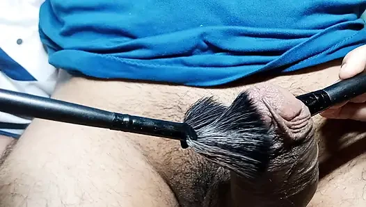 a pleasurable and very exciting caress with a soft brush all over my penis by my expert stepsister