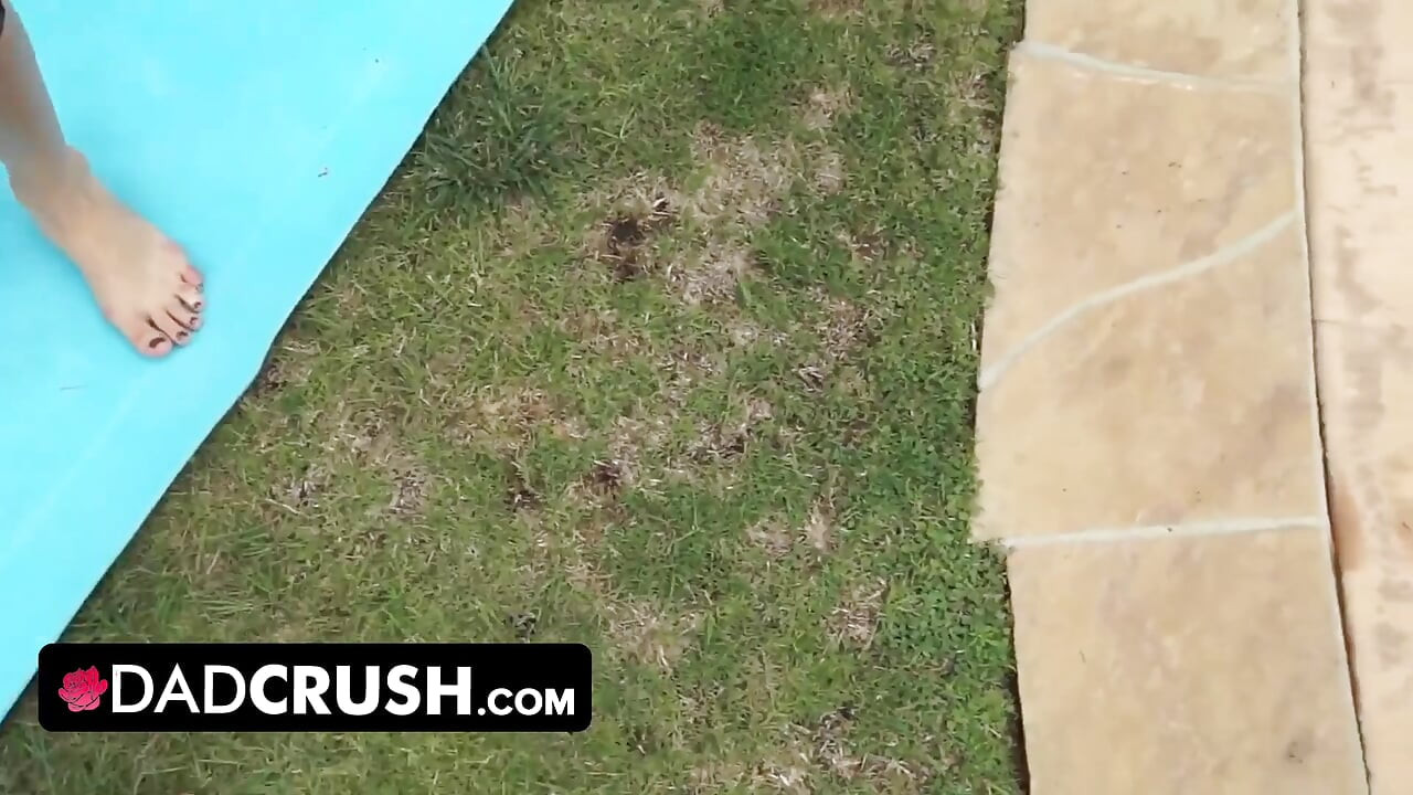 DadCrush - Sexy fit babe lets her stepdad move her panties and finger fuck her outdoors by the pool