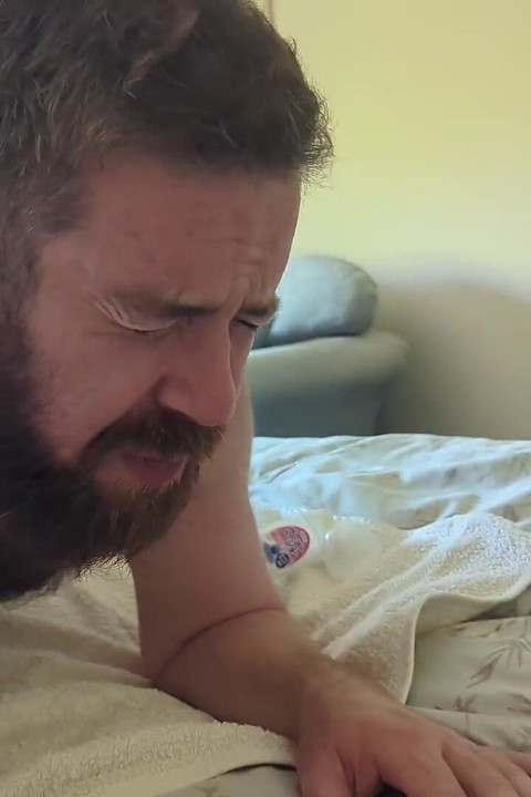 Gay Hairy Bear Anal Stretching with Dildo