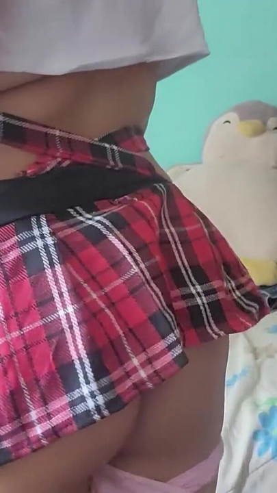 Captivating moment from "Femboy in school uniform masturbate for you"