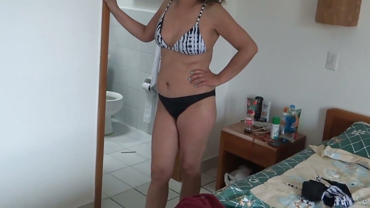 On the Beach I Wear a Bikini, Stepson Jerks off Watching Me