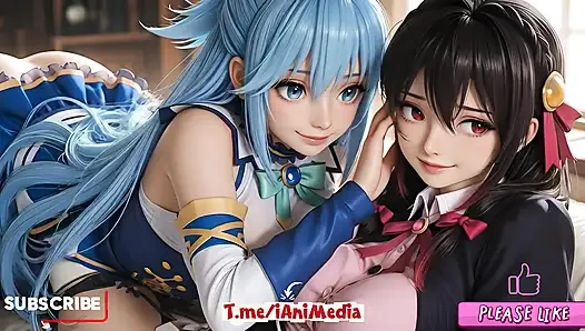 Sfw aqua dan yunyun dari soft show konosuba menyentuh dan mencium lesbian