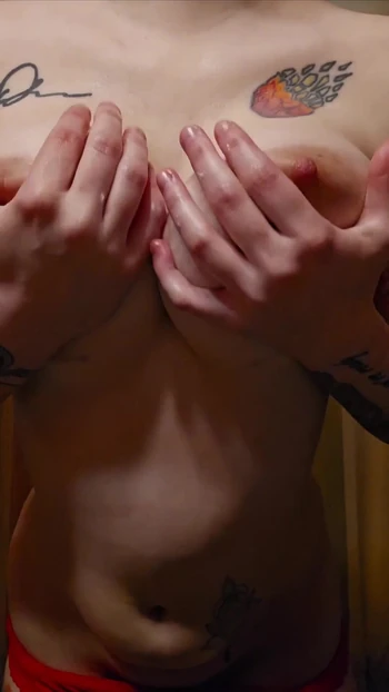 Thrilling moment from "Touching and massaging my tits"