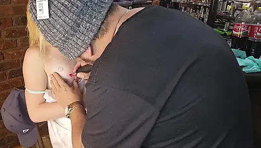 step sis wanted a heart tattoo next to her nipple  no panties