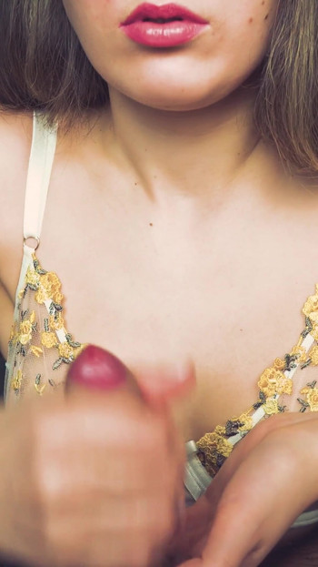 Jaw-dropping moment from "Beauty in beautiful lingerie jerks off her boyfriend. Passionate handjob from a young milf."