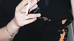 Slutty Blonde Teen Sucks and Smokes a Cigarette