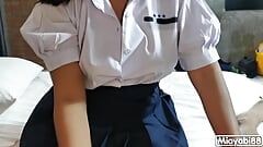 POV Fuck Thai student 18 years old  dress fuck with teacher cum on her skirt