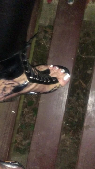 Outdoor in clear High Heels &amp; Latex Catsuit Anal Dildo