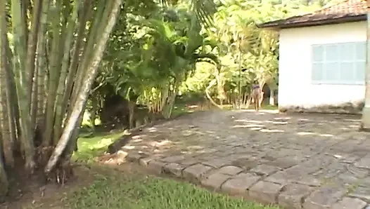 Brunette cutie with small tits gets pounded in all positions outdoors