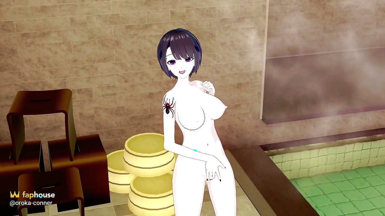 Short Hair Babe Strips Down and Masturbates in a Steamy Bathhouse - 3D Hentai Solo