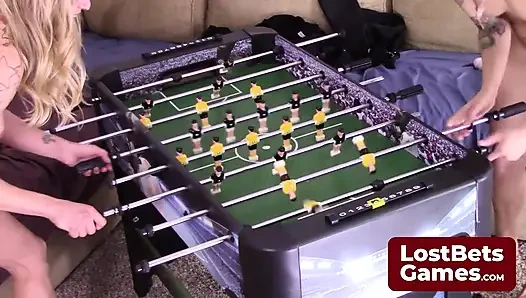 Dylan and Carmen are back for a thrilling game of Strip Foosball