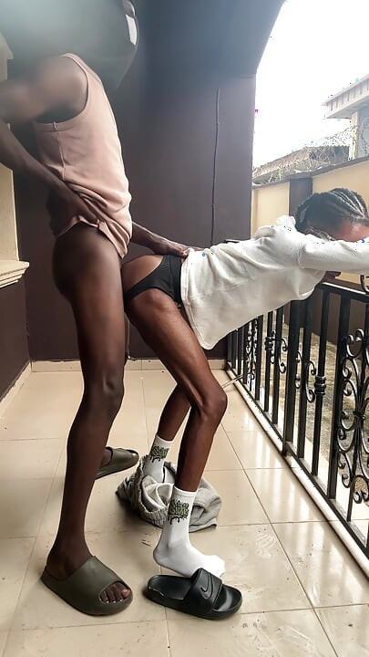 Outdoor with straight colleague for money