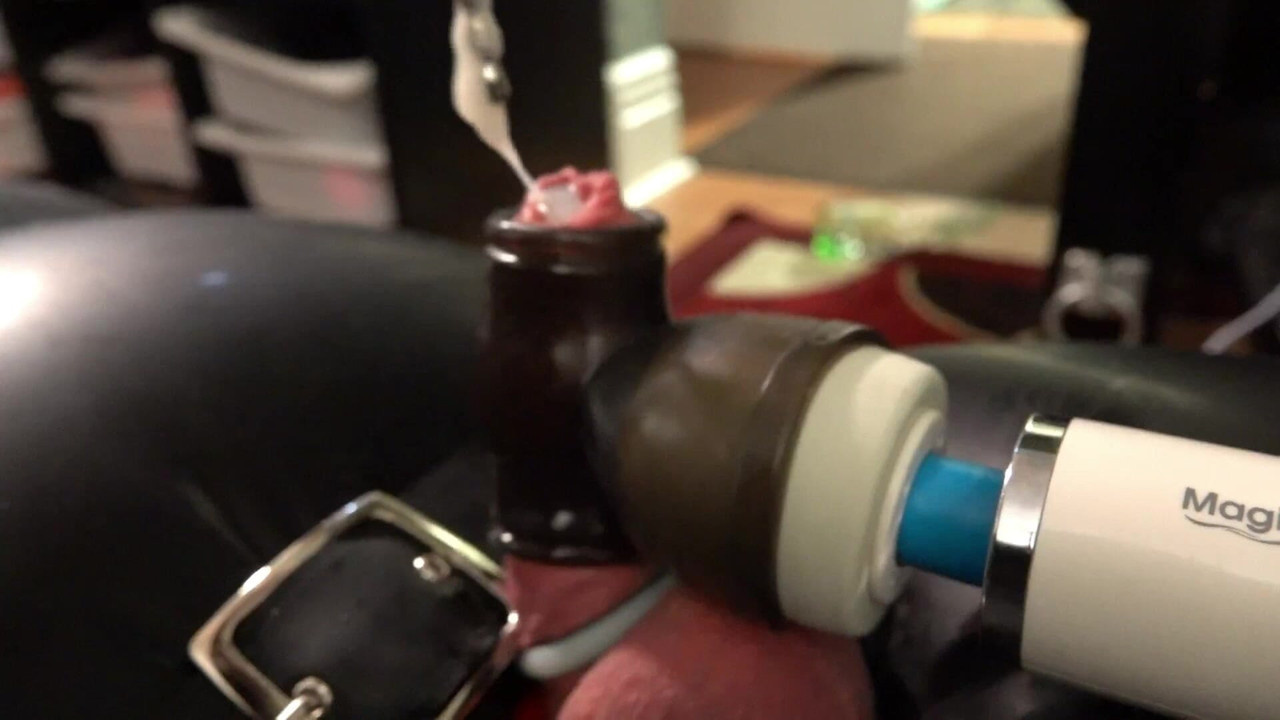 Inflatable Latex Bondage Sack with Hitachi Wand and Sounding with Cumshot.