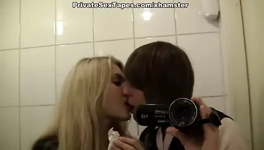 Hot and sexy couple fucking heavily in the public restroom