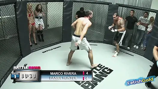 Muscular guy looses fight and have sex with chubby brunette as punishment