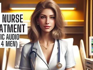 Traitement d’infirmière sexy (fétiche version complète sur mon site réel ASMR HFO, coaching masturbatoire, audio érotique 4 hommes)