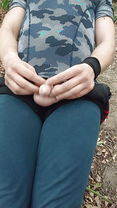 Wild jerking off at the edge of the forest, screaming with lust