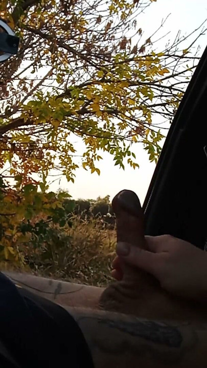 my wife jerks off my dick in the car in nature | Clip 1