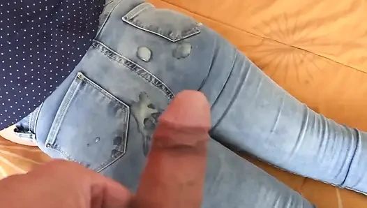 MY beautiful 58 year old wife very excited masturbates and I cum in her ass with her jeans on