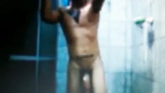 latin guy in shower huge cock