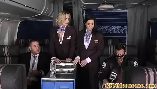 Assfucked CFNM stewardess joins mile high club