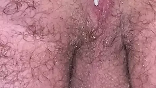 Massive load of cum dripping out of my well used asshole with some asshole puckering at the end, cum dripping too