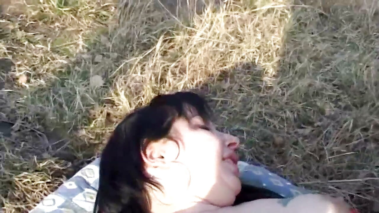 Big tits brunette banged in threesome outdoor