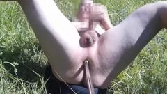 Weird masturbation with camera on anal selfie stick