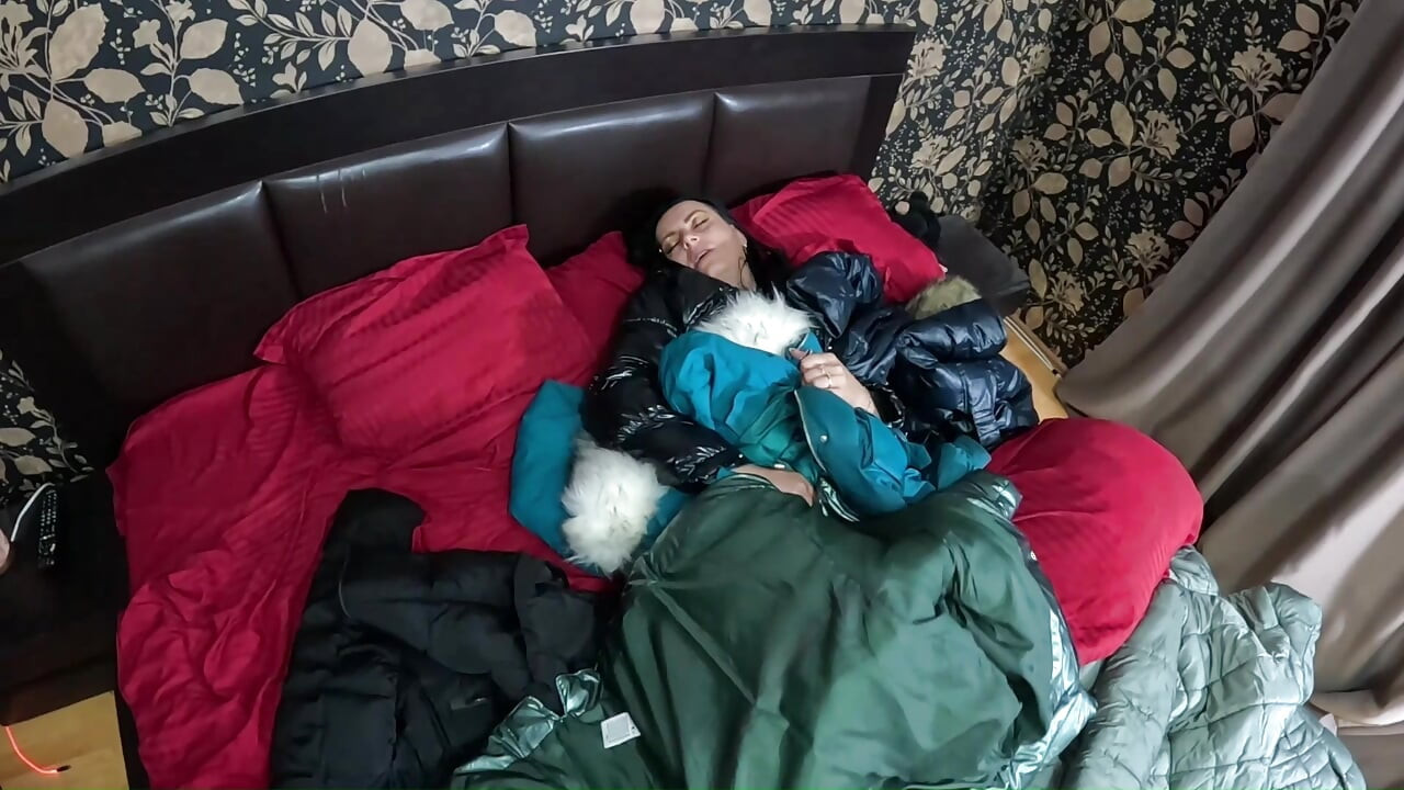 Shiny Downjacket Fetish MILF. Multiple Jackets, Rough Fuck and Cum All Over My Coat