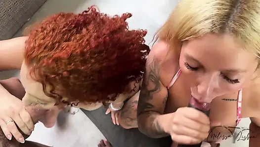 Review between couples ends up in the biggest whore, blonde and redhead being well fucked and taking cum. Part 5