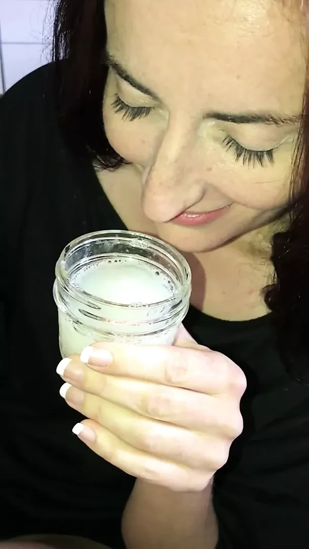 Milf slave drinks cum