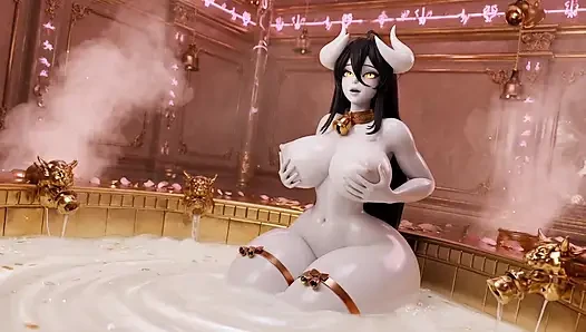 Albedo Demon Queen Bath Episode 3 - Massive Tits Soapy Play & Wet Pussy Tease