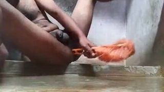 Indian guy with brush and jerking off