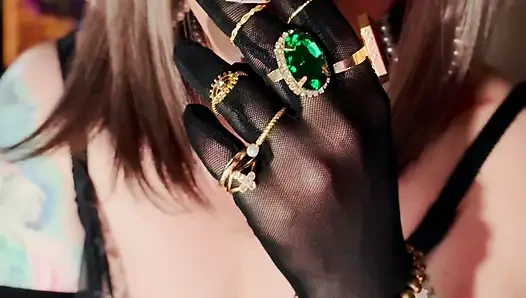 Nylon British Mature Tina Snua Smoking A Cigarette In Nylon Elbow Gloves & Jewellery - Smoker OMI OME Snap Inhale Drifting