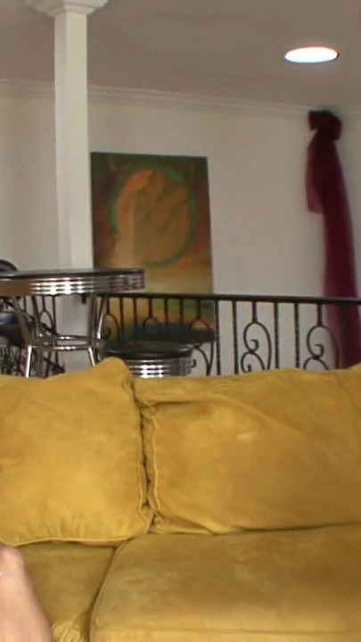 Black hair honey with nice tits on sofa fucking fat cock watched by sexy blonde | Clip 1
