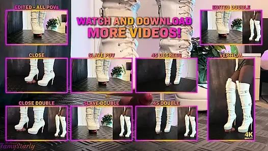 Kicked and Stomped by Your Girlfriend in OTK White High Heels Boots - Cock Balls Crush Trample, Shoejob, Bootjob, CBT, Ballbust